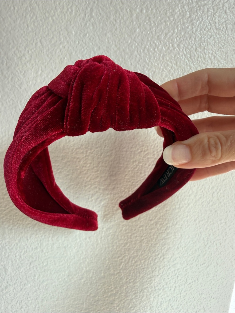 J.crew red velvet wide turban knot headband